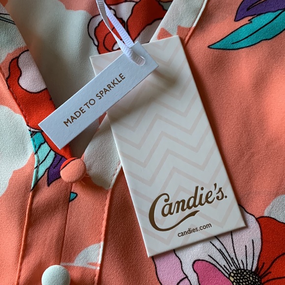 CANDIES Blouse Peach Purple PINTUCK SHELL Floral Popover V-Neck NWT Medium - Picture 8 of 12